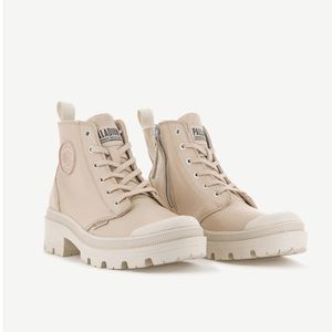 Palladium Pallabase Leather Heeled Boots in Nude Dust